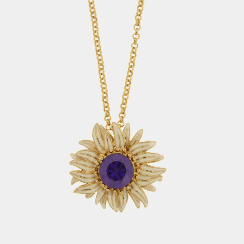 Collana in Metallo fiore con cristallo viola — collezione FIORI DI LAVA