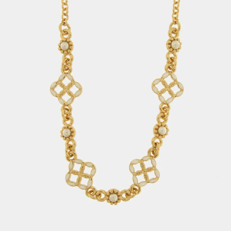 Collana in Metallo maioliche bianche — collezione FIORI DI LAVA