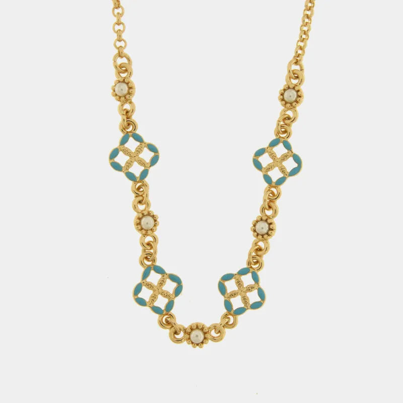 Collana in Metallo maioliche azzurre — collezione FIORI DI LAVA
