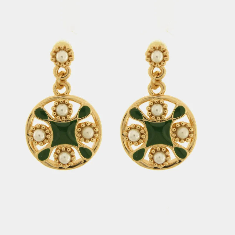 Orecchini in Metallo cerchio con maioliche verdi — collezione FIORI DI LAVA