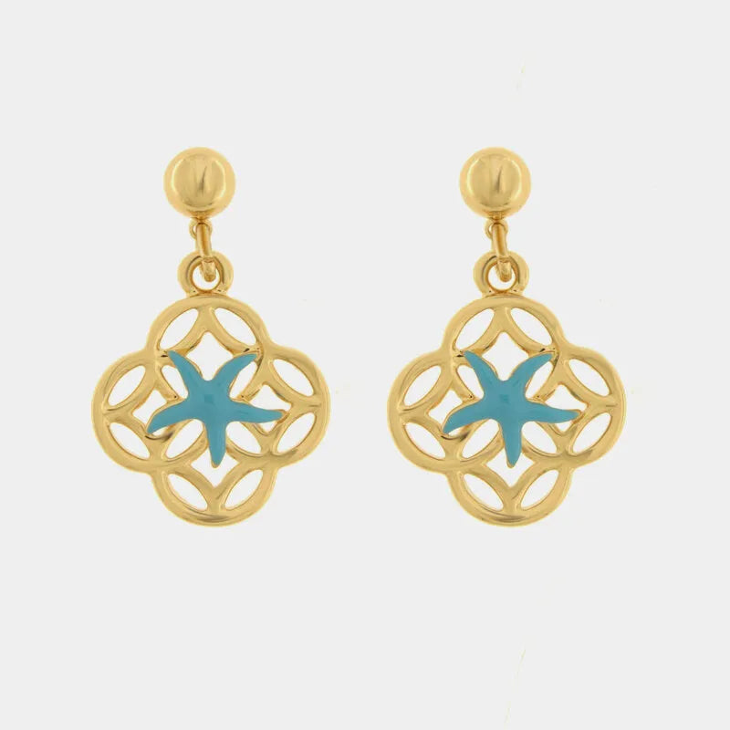 Orecchini in Metallo maioliche con stella marina azzurra — collezione FIORI DI LAVA