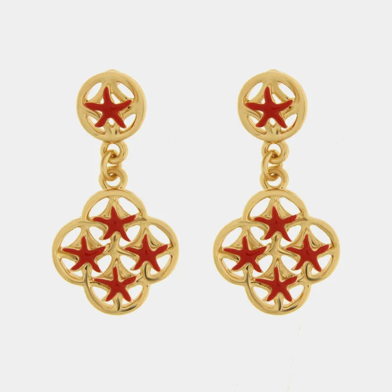 Orecchini in Metallo maioliche con stelle marine rosse — collezione FIORI DI LAVA