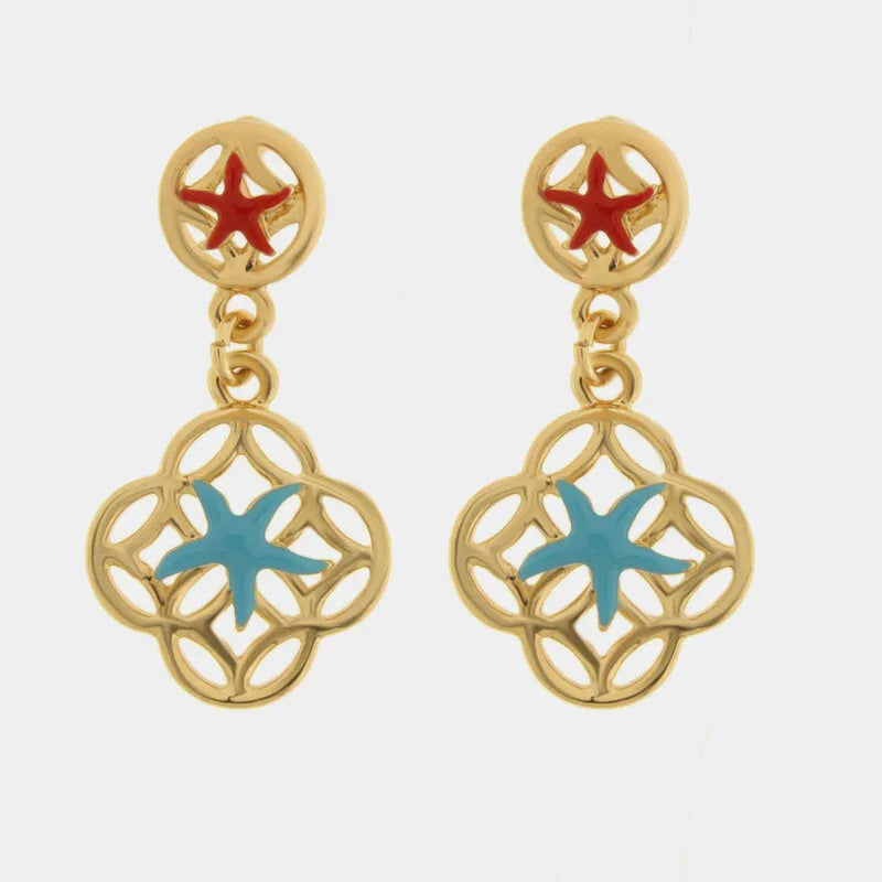 Orecchini in Metallo maioliche con stella marina azzurra — collezione FIORI DI LAVA