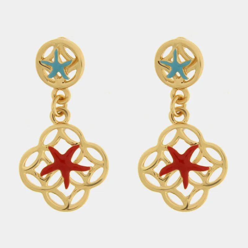 Orecchini in Metallo maioliche con stella marina azzurra e rossa — collezione FIORI DI LAVA