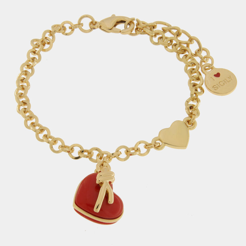 Bracciale in Metallo con cuore rosso e nodo — collezione PANAREA