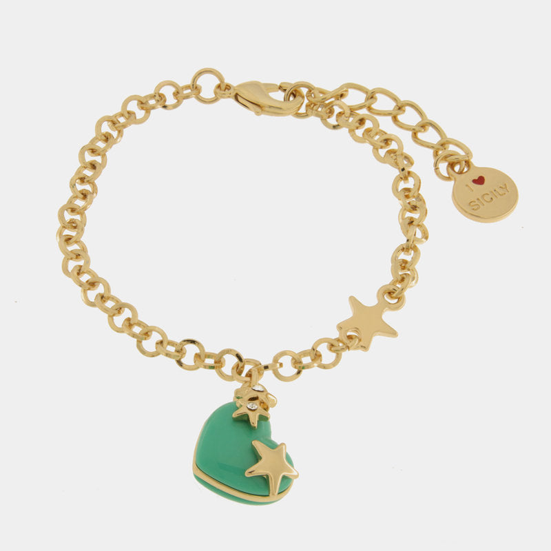 Bracciale in Metallo con cuore verde e stelle — collezione PANAREA