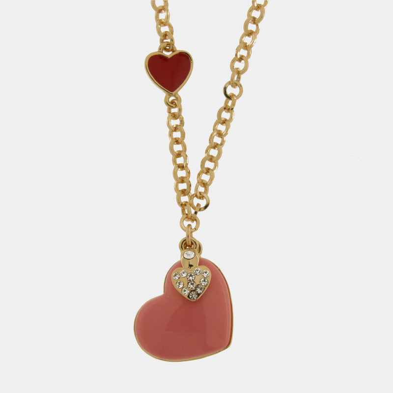 Collana in Metallo con cuore roso e cuore zirconato — collezione PANAREA