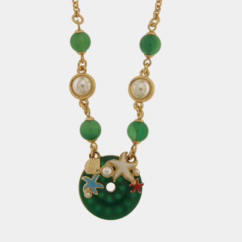 Collana in Metallo con pendente verde e stelle marine — collezione PANAREA
