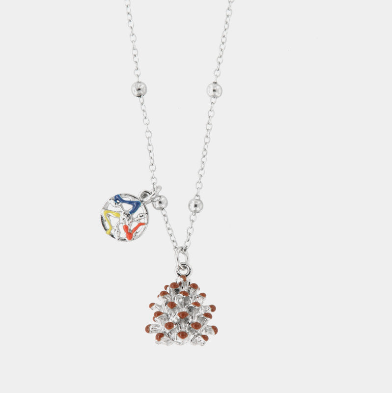 Collana in Metallo con pigna siciliana portafortuna, impreziosita da punte di smalto colorato — collezione PANAREA