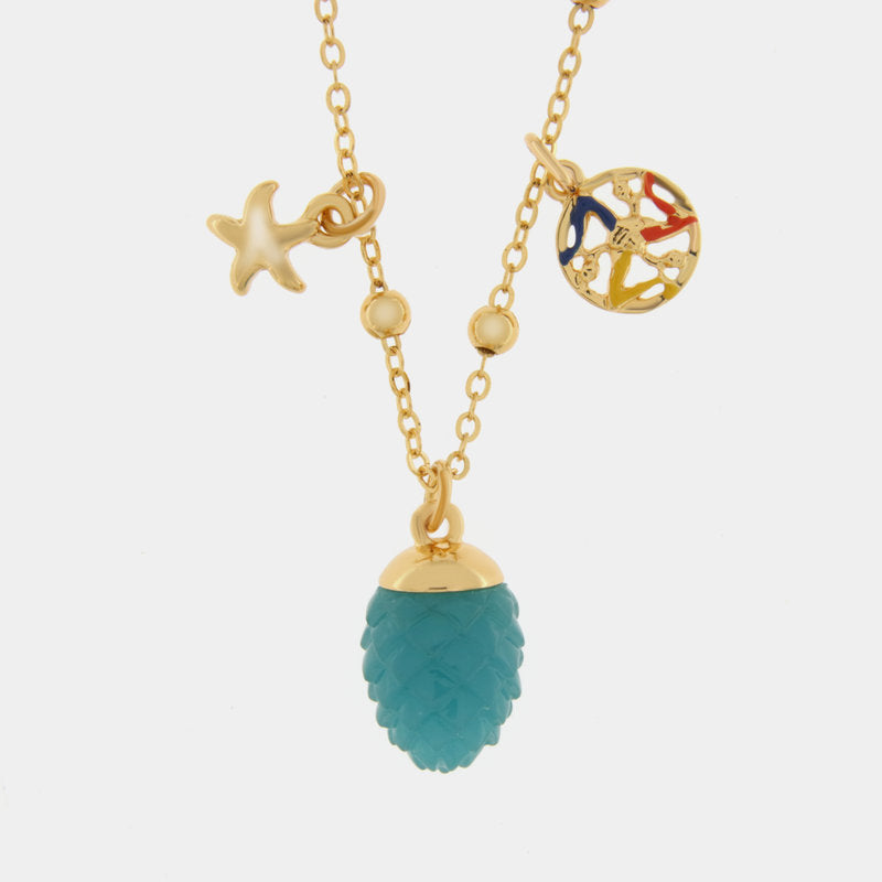 Collana in Metallo con pigna turchese portafortuna e trinacria — collezione PANAREA