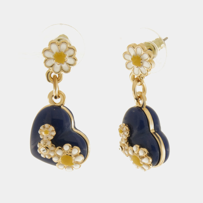 Orecchini in Metallo con cuore nero e fiore — collezione PANAREA