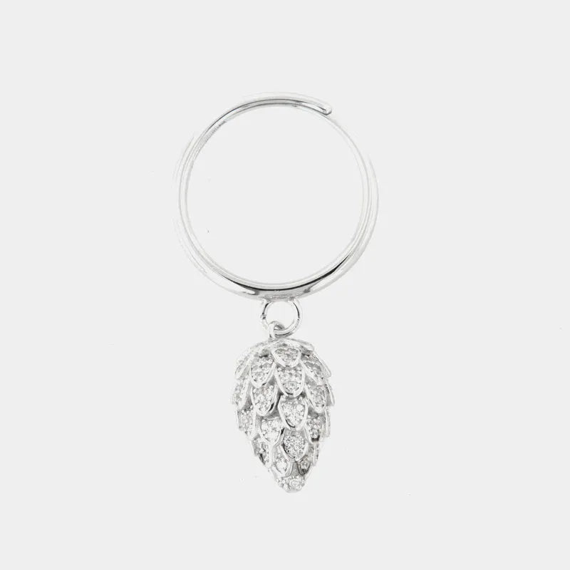 Anello in Argento 925 con ciondolo pigna, impreziosita da pavè di zirconi bianchi — collezione PIGNA