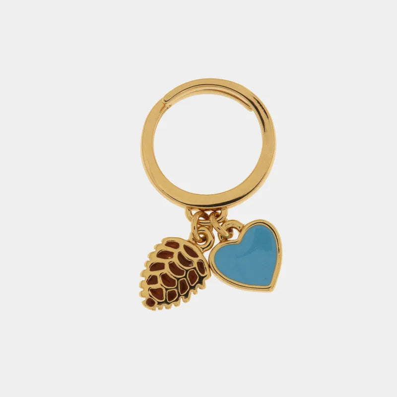 Anello in Metallo con pigna e cuore in smalto azzurro — collezione PIGNA