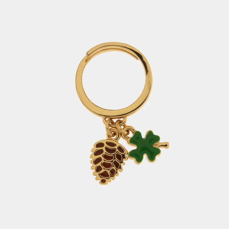 Anello in Metallo con pigna e quadrifoglio — collezione PIGNA