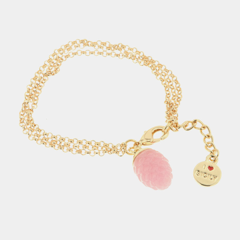 Bracciale in Metallo con pendente a forma di pigna portafortuna smaltata rosa — collezione PIGNA
