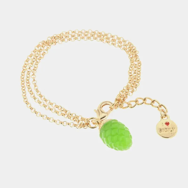 Bracciale in Metallo con pendente a forma di pigna portafortuna smaltata verde — collezione PIGNA