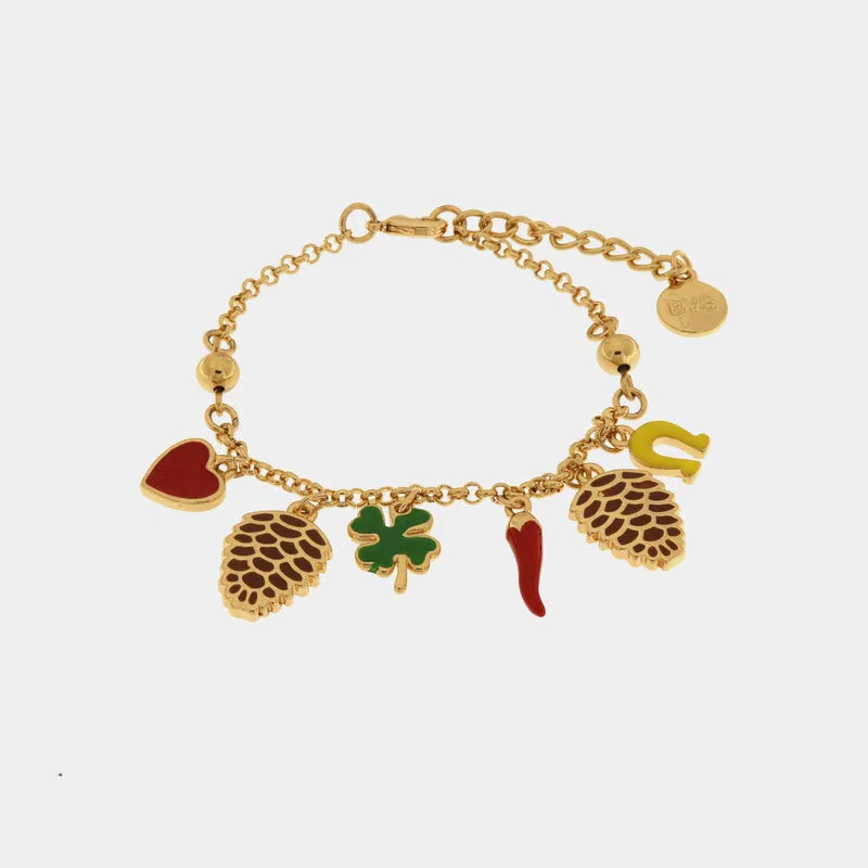 Bracciale in Metallo con pigna e simboli portafortuna — collezione PIGNA