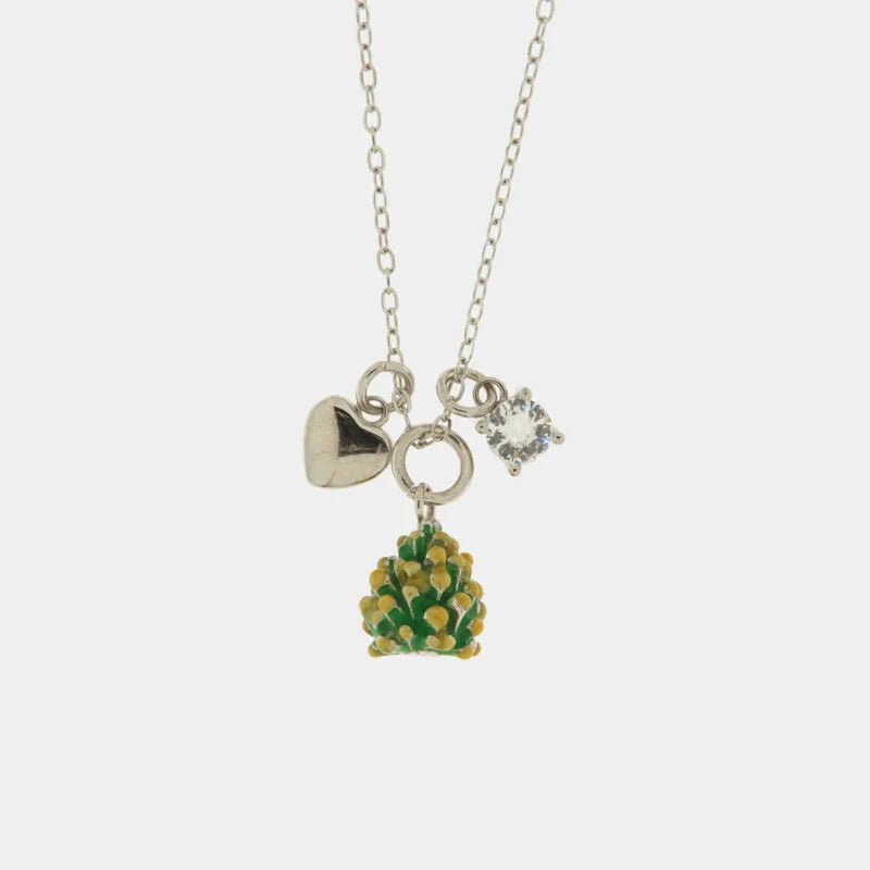 Collana in Argento 925 con pigna portafortuna impreziosito da zirconi bianchi e cuore pendente — collezione PIGNA