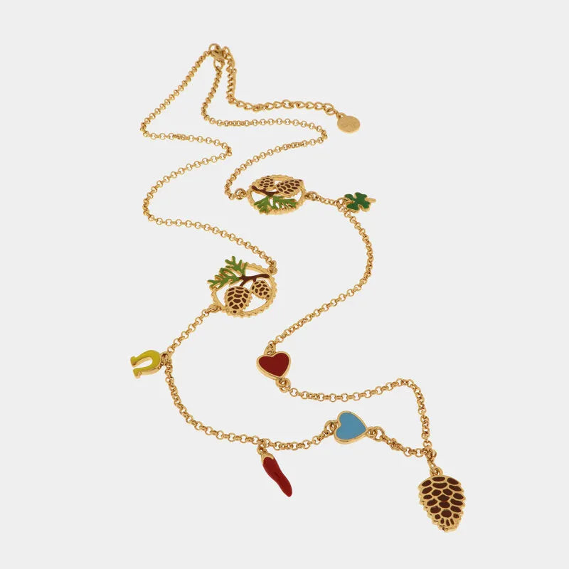 Collana in Metallo con pigna e simboli portafortuna — collezione PIGNA