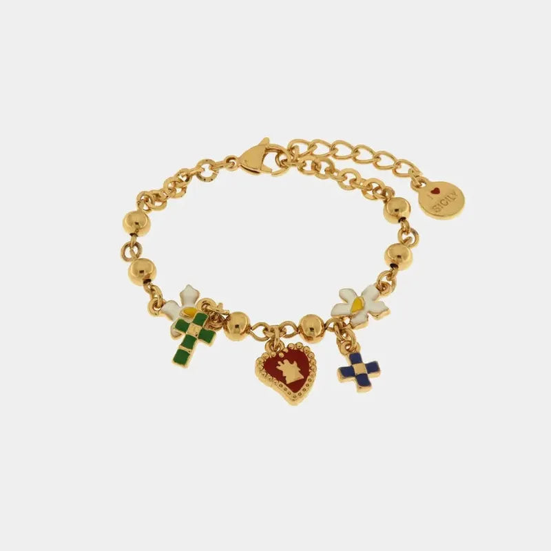 Bracciale in Metallo con cuore sacro e croci — collezione SACRO