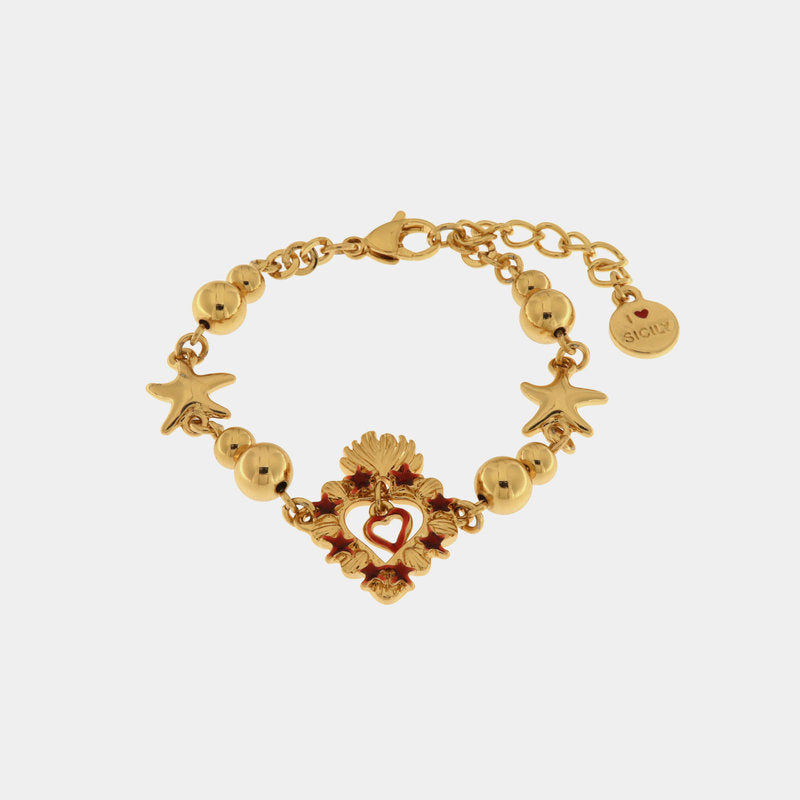 Bracciale in Metallo con cuore sacro e stelle — collezione SACRO