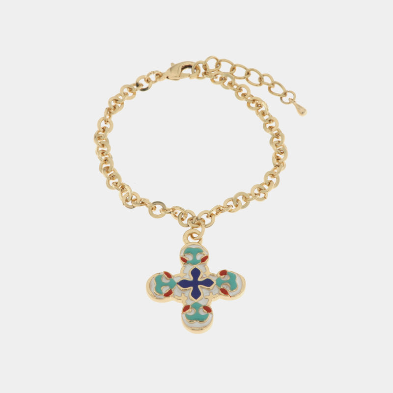 Bracciale in Metallo con maioliche colorate a forma di croce — collezione SACRO