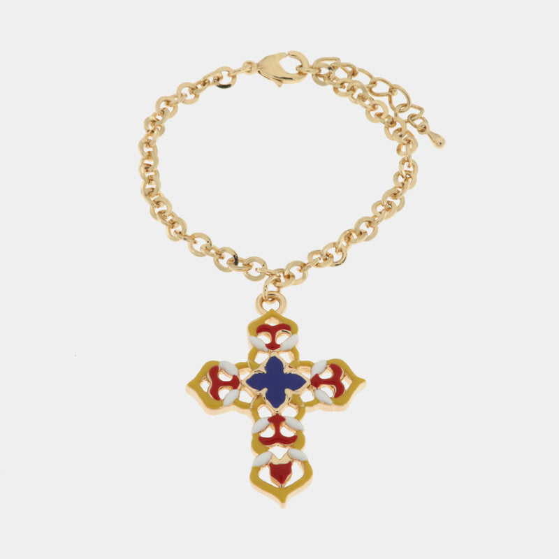 Bracciale in Metallo con maioliche colorate a forma di croce — collezione SACRO