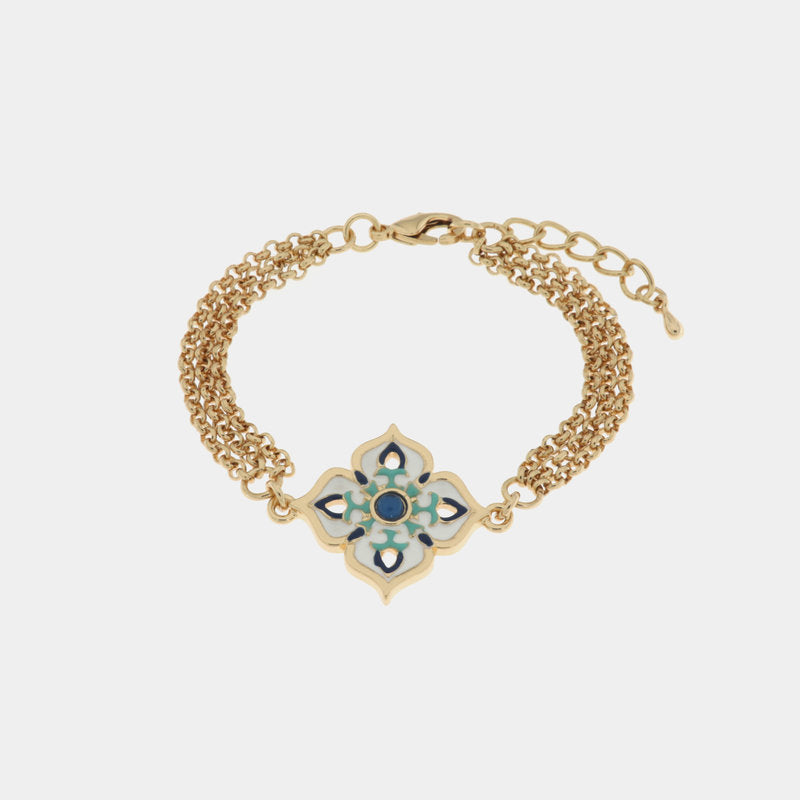 Bracciale in Metallo con maioliche colorate a forma di croce multifilo — collezione SACRO