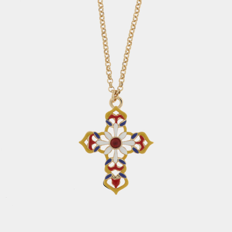 Collana in Metallo con croce colorata — collezione SACRO
