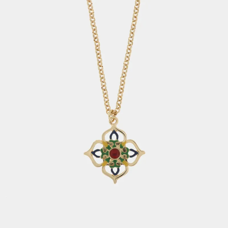 Collana in Metallo con croce pendente impreziosita da maioliche — collezione SACRO