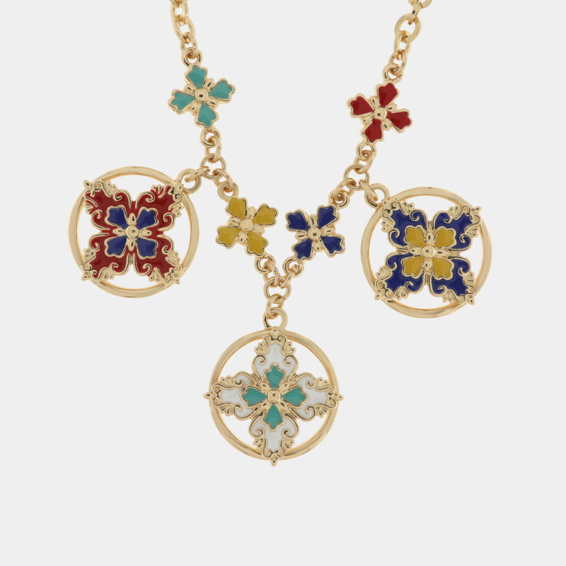Collana in Metallo con croci  di Malta colorate pendenti — collezione SACRO
