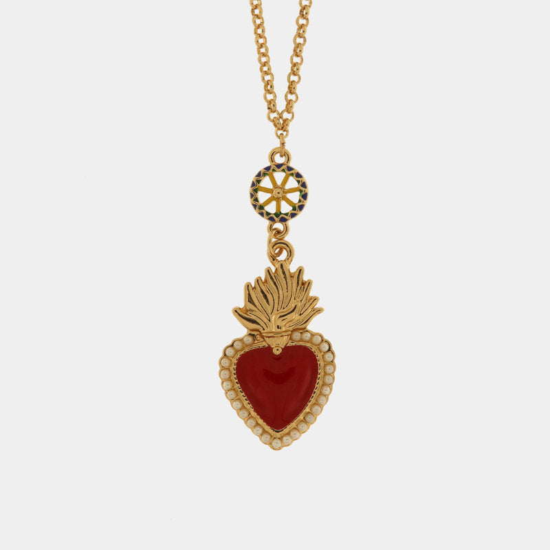Collana in Metallo con cuore sacro e ruota carretto siciliano — collezione SACRO