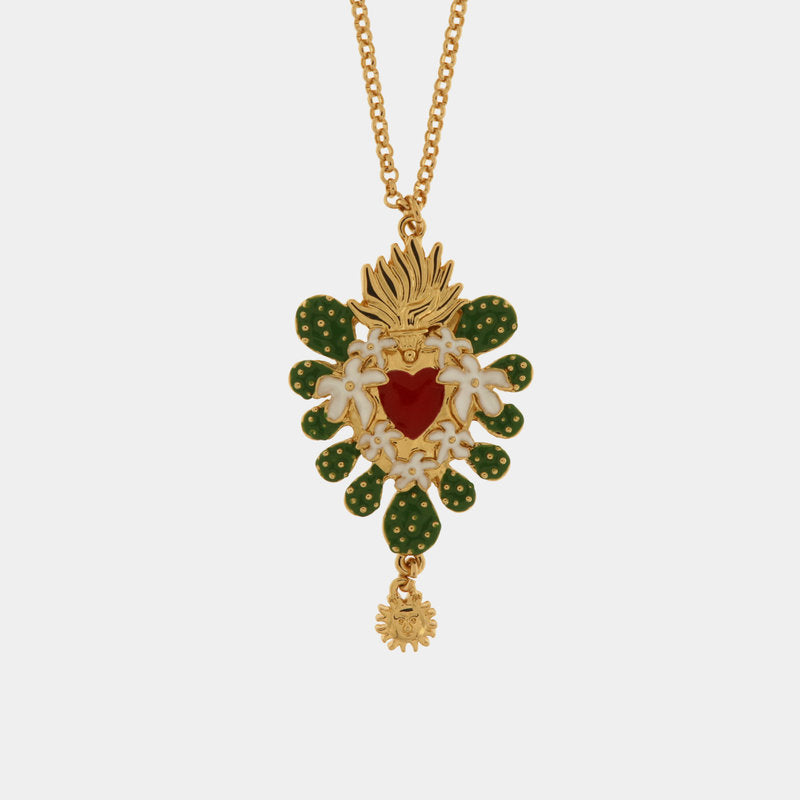 Collana in Metallo con cuore sacro incorniciato da fichi d'india — collezione SACRO