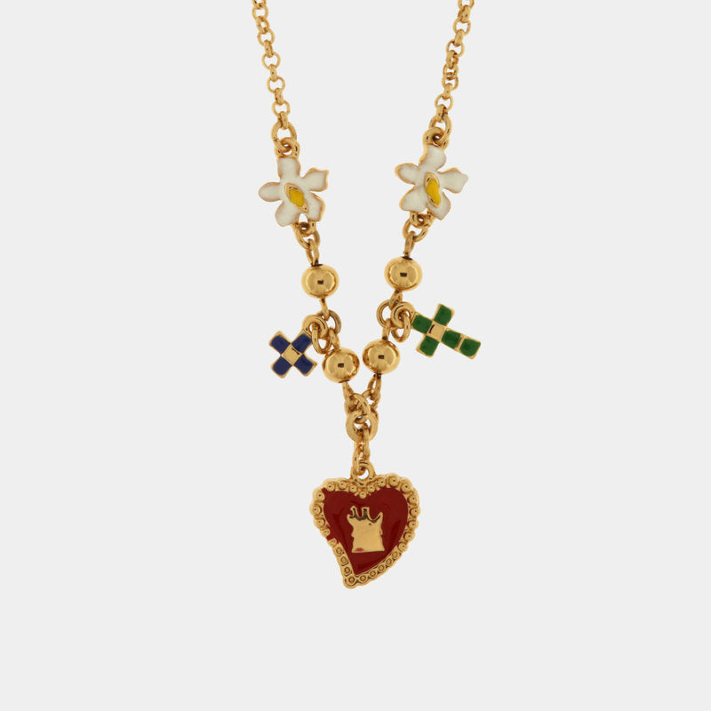 Collana in Metallo con fiori, croci e cuore sacro pendenti — collezione SACRO