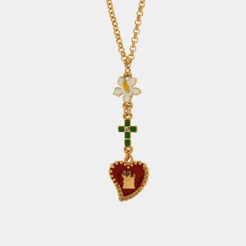 Collana in Metallo con fiori, croci e cuore sacro pendenti — collezione SACRO