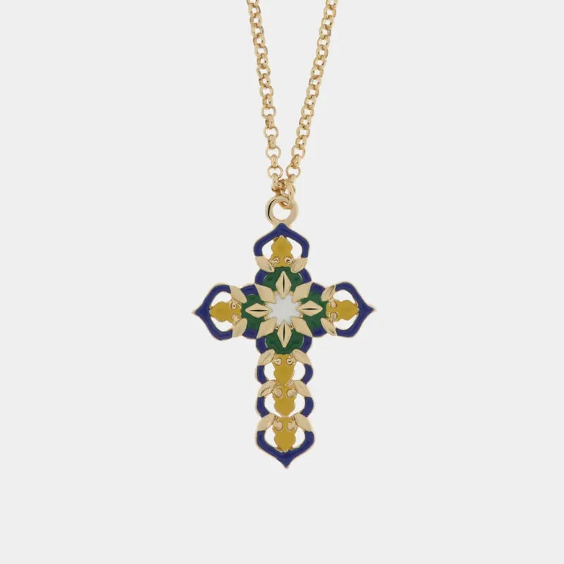 Collana in Metallo con maioliche colorate a forma di croce — collezione SACRO