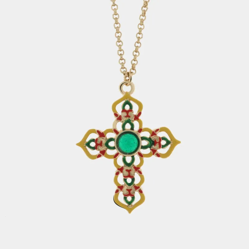 Collana in Metallo con maioliche colorate a forma di croce — collezione SACRO