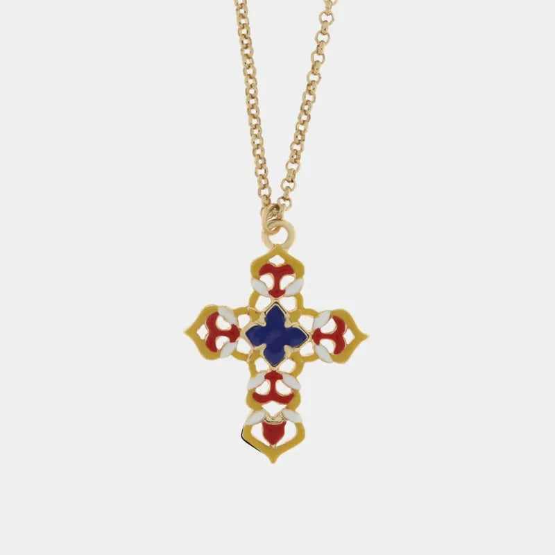 Collana in Metallo con maioliche colorate a forma di croce — collezione SACRO