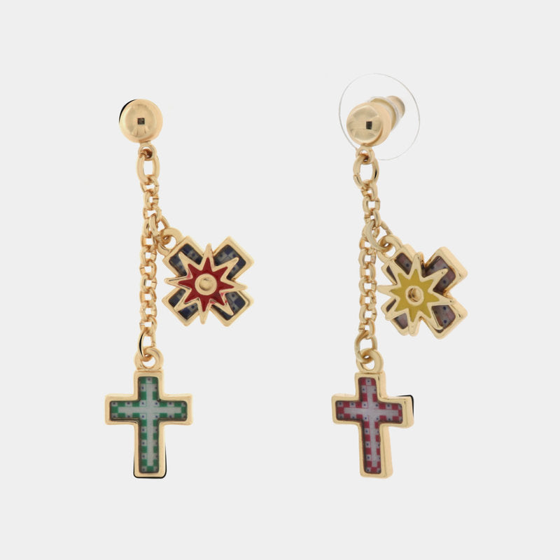 Orecchini in Metallo con croce pendente e maioliche colorate — collezione SACRO