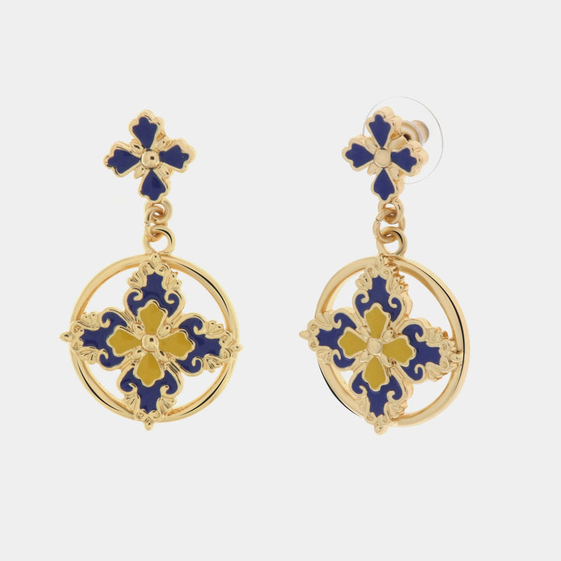 Orecchini in Metallo con croci pendenti impreziosite da maioliche — collezione SACRO