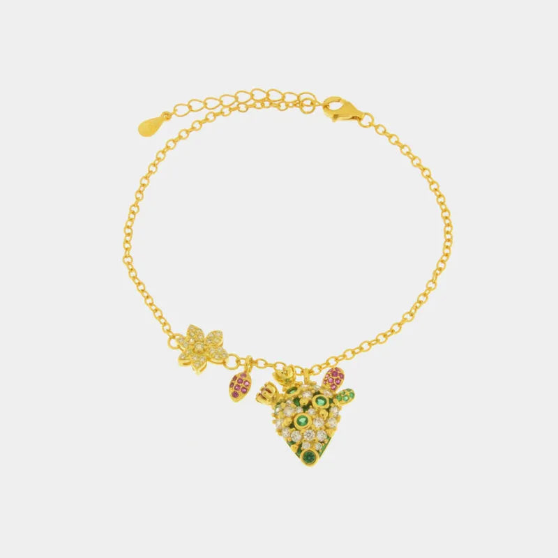 Bracciale in Argento 925 con cactus e zirconi colorate — collezione SICILY 925