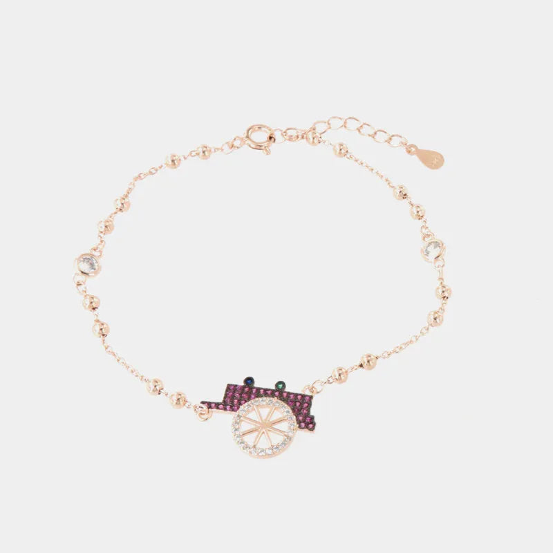 Bracciale in Argento 925 con ciondolo carretto siciliano, impreziosito da zirconi rossi e bianchi su base brunita — collezione SICILY 925