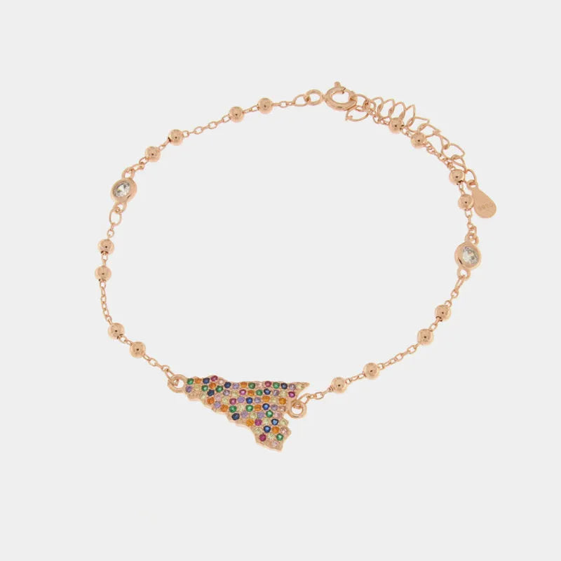 Bracciale in Argento 925 con forma isola siciliana, impreziosito da pavè di zirconi multicolore — collezione SICILY 925