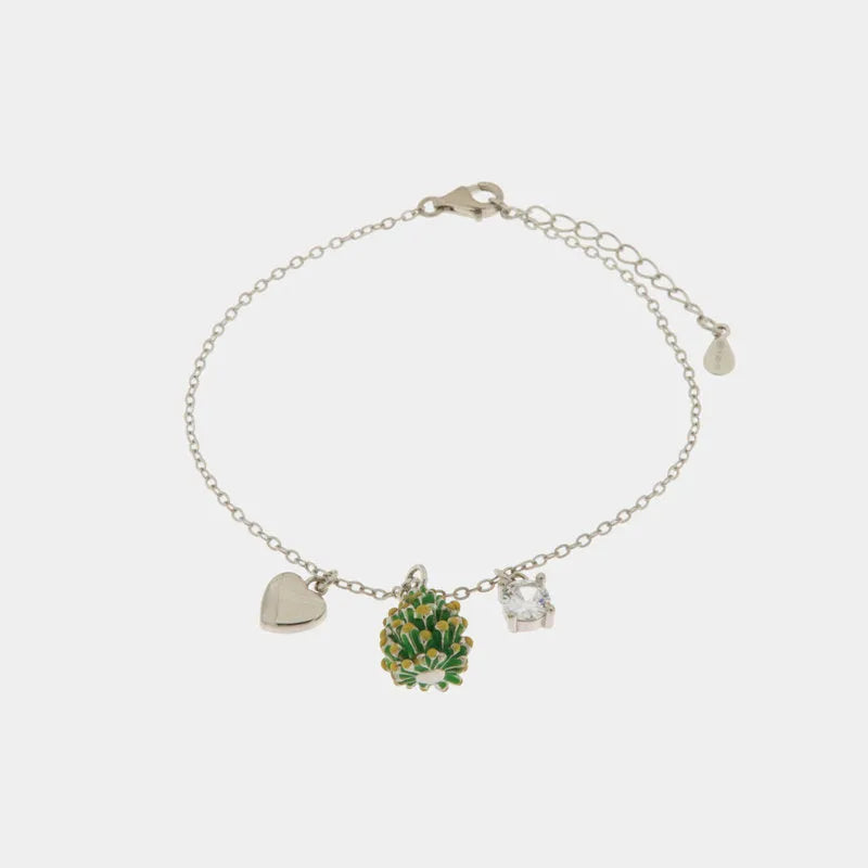 Bracciale in Argento 925 con pigna portafortuna impreziosito da zirconi bianchi e cuore pendente — collezione SICILY 925