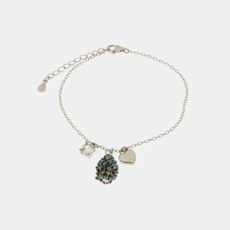 Bracciale in Argento 925 con pigna portafortuna impreziosito da zirconi blu e cuore pendente — collezione SICILY 925
