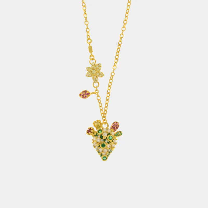Collana in Argento 925 con cactus e zirconi colorati — collezione SICILY 925