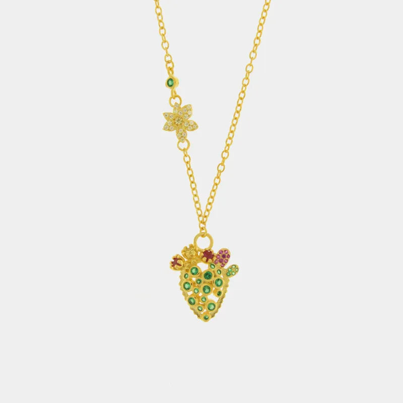 Collana in Argento 925 con cactus e zirconi colorati — collezione SICILY 925