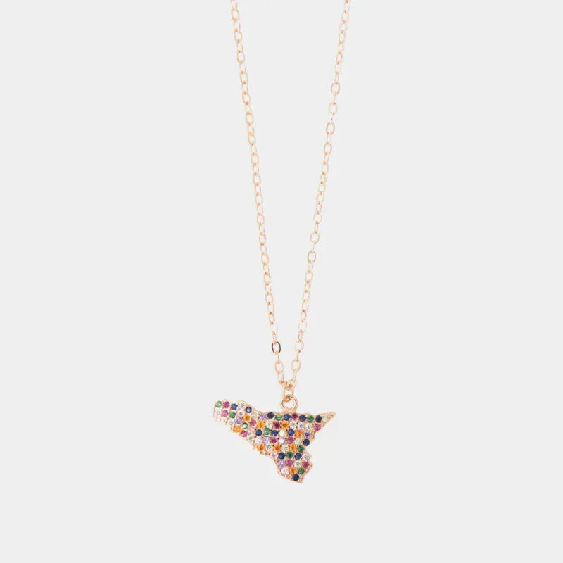 Collana in Argento 925 con ciondolo isola di Sicilia impreziosita da pavè di zirconi multicolore — collezione SICILY 925