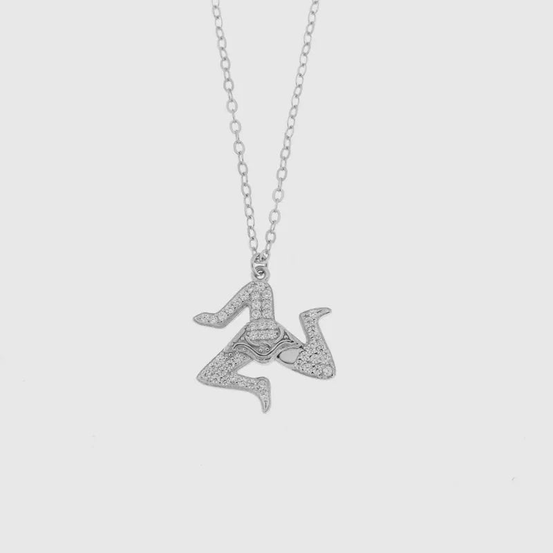 Collana in Argento 925 con ciondolo trinacria siciliana, impreziosita da zirconi bianchi — collezione SICILY 925