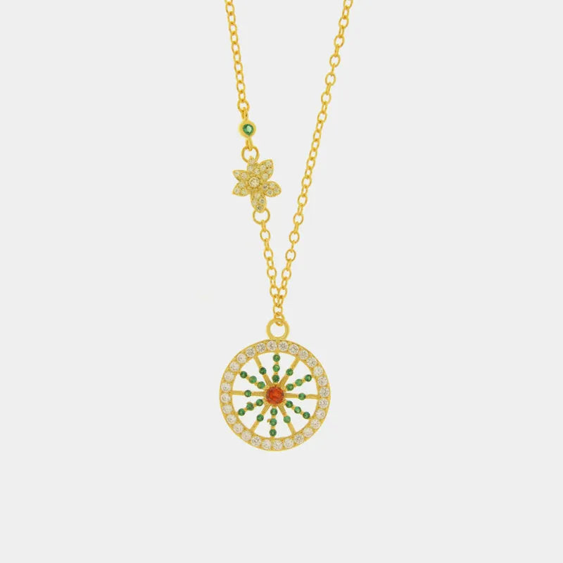 Collana in Argento 925 con ruota siciliana e zirconi colorati — collezione SICILY 925